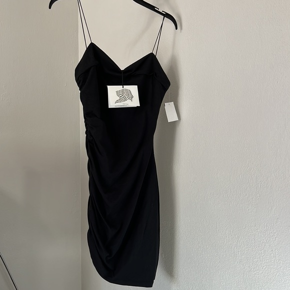 Alexander Wang NWT Side Ruched Compact Black Mini Dress Size S - Picture 2 of 15